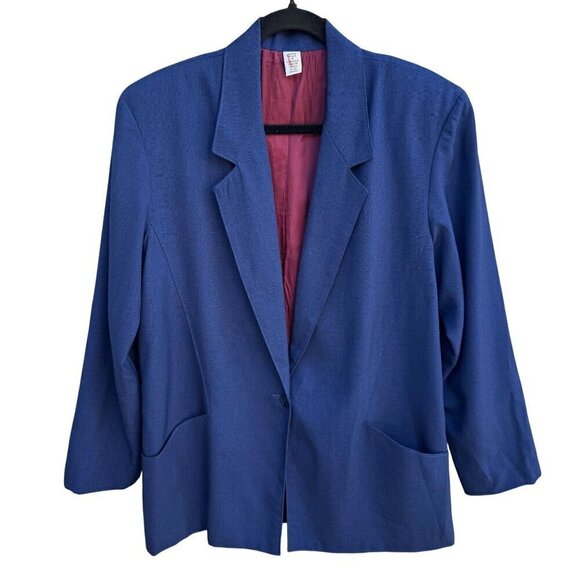 Carriage Court Vintage 80s Womens Navy Womens Single Breasted Blazer Jacket 14 - Picture 1 of 8